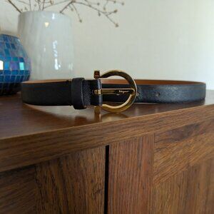 Ferragamo Black Leather Gold Tone Hardware Belt #23 0700 Size 80 | S/M